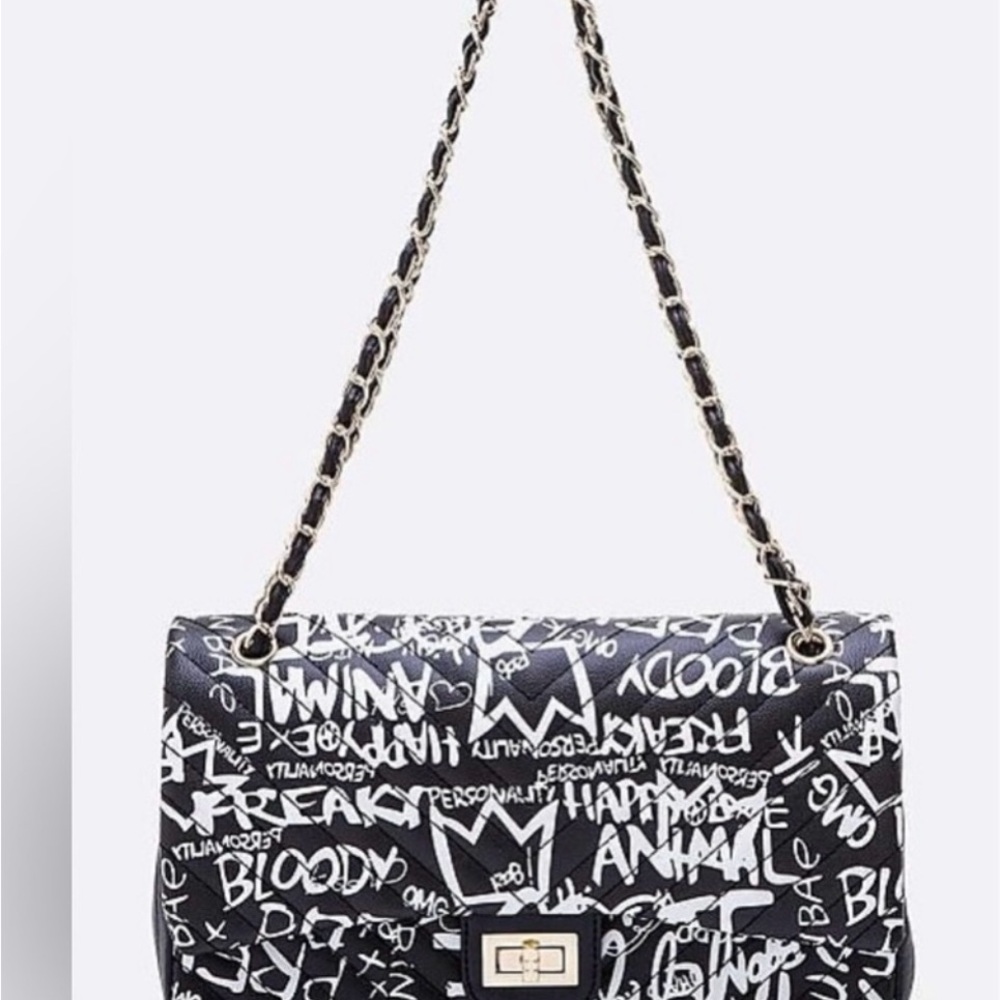 Brand new Chic Black and White Graffiti Shoulder Bag or Crossbody.